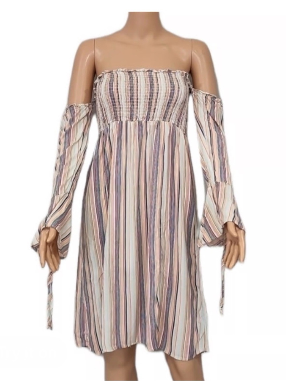 june & hudson Pastel Multi-Stripe Off-Shoulder Midi Dress